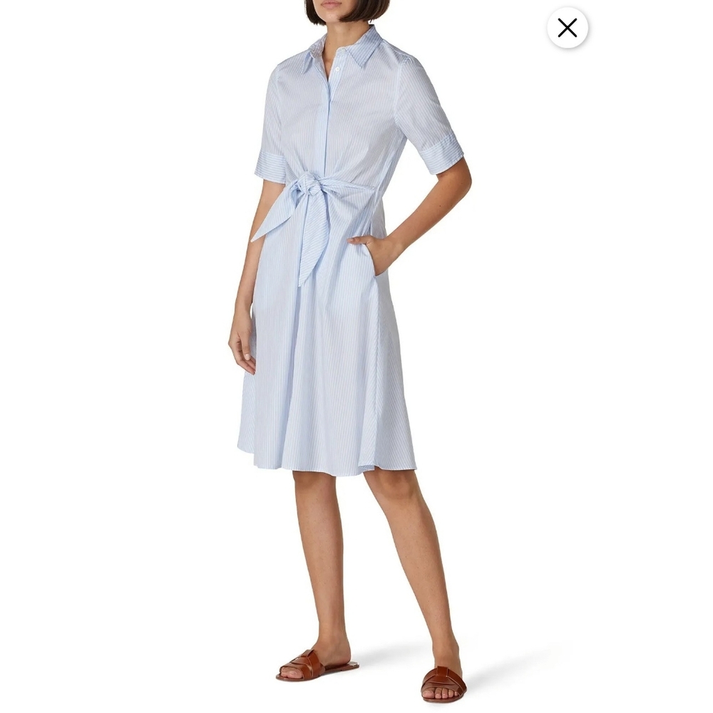 Lauren Ralph Lauren Blue White Striped Shirt Dress Tie Front Knee Length 18